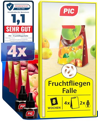 PIC Fruchtfliegenfalle, 4 Klebefallen mit Lockstoff
